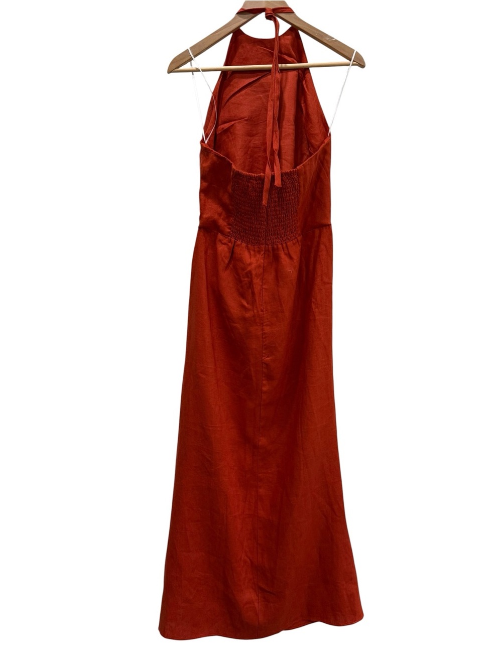 NWT Reformation Sadey Linen Halter Dress Blood Orange Size 8 Resort - Picture 5 of 11